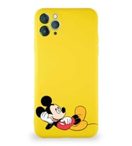 Apple iPhone 11 Pro Max Soft Premier Kapak Mickey Mouse-F Tasarımlı Silikon Kılıf - Sarı (Şeffaf)