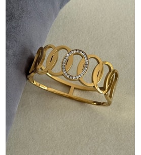Kadınlar İçin Altın Kaplama Zirkon Taşlı Gold Renk İç İçe Geçme Halka Modeli Çelik Bileklik (Altın Rengi)