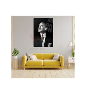 Atatürk Siyah Beyaz Portre Kırılmaz Cam Tablo HD Baskı Dijital Tablo