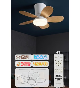 64CM Modern Goes Uzaktan Kumandalı 5 Kanatlı Tavan Vantilatörü ve LED Lamba Işık 42W