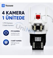 Uninet 8mp 4 Kameralı Wifi Ptz Döner Başlıklı Güvenlik Kamerası – 3 Sabit + 1 Hareketli, Polis Çakarı, ve Gece Görüşü