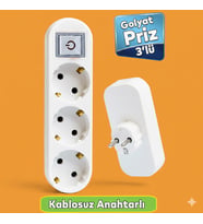 BEYAZ 3'lü Grup Priz Golyat Anahtarlı Düğmeli Fiş Priz Topraklı Çoklu Çoğaltıcı Kablosuz Üçlü Piriz