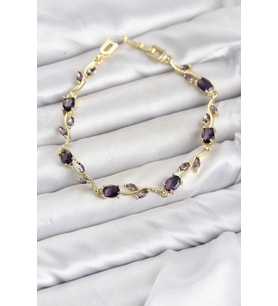 Pirinç Gold Renk Mor Zirkon Taşlı Çiçek Model Kadın Bileklik TJ-BB8583