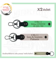 Hız Severlere Özel, İsim Plaka ve 0 Rh (-) Kan Grubu Yazılı Deri x2' li Anahtarlık, Pudra-F Yeşil-SK