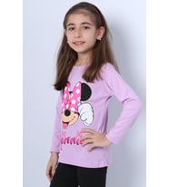KIZ ÇOCUK UZUN KOLLU TSHİRT 4 MEVSİM BASKILI BİSİKLET YAKA C43 (Lila)