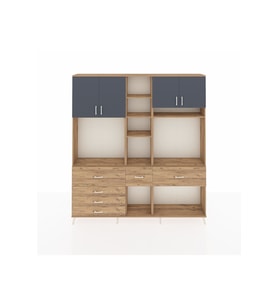 Arges Dolap 11 Raflı 6 Çekmeceli 4 Kapaklı 220x30x243 Çam-Antrasit/Çam