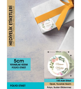 Suluboya Çiçek Modeli 3, Etiket Modeli Ürünlerinize Özel 5cm - 100 Adet Folyo Sticker