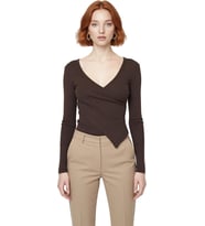 Kadın Düz Kruvaze Yaka Uzun Kollu Vücuda Oturan Bluz Pamuk Polyester Esnek Örme Konforlu Stil