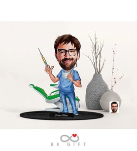 BK Gift Kişiye Özel Erkek Diş Hekimi Karikatürlü Ahşap Biblo-4