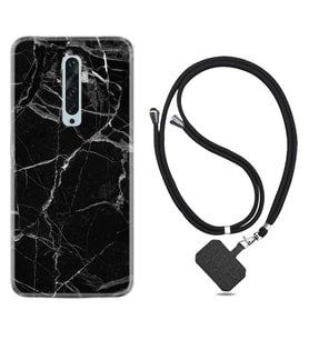 Oppo Reno 2Z 4 Lite 4 Pro 5 6 7 A31 Kılıf Boyun Askılı Silikon Fragile Black Mermer 1378