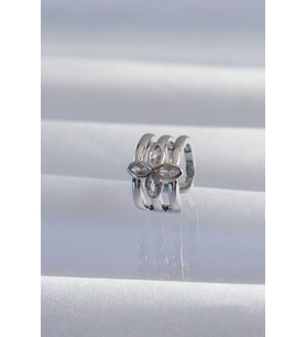 Pirinç Gümüş Renk Yonca Earcuff Küpe