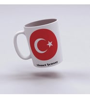 Türk Bayrağı İsimli Kupa Bardak, Türk Bayrağı Özel Bayraklı Kupa Hediyesi, 330ml, Beyaz (Doğal Beyaz)