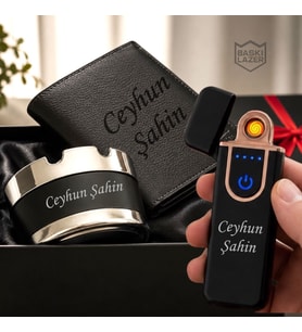 Babaya Eşe Sevgiliye Arkadaşa Hediye Hemen Kargo İsme Özel Hakiki Deri Cüzdan Küllük Ve 5 Farklı Model Seçeneğiyle Çakmak Erkek Hediye Seti -