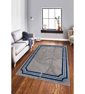 Lacivert Çerçeveli Kaymaz Tabanlı Dekoratif Halı RV066 - 100 x 160 cm