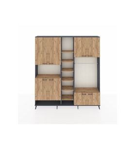Arges Gardrop 18 Raflı 8 Kapaklı Tek Askılı 220x30x243 Antrasit-Çam