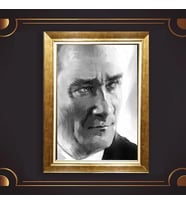 Özel Seri Paspartulu Çerçeveli Atatürk Tablo l167 (Gold)