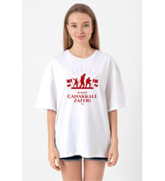 18 Mart Çanakkale Savaşı Red Beyaz Kadın Oversize Tshirt