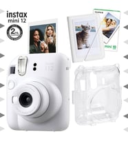 Instax mini 12 Beyaz Fotoğraf Makinesi-10'lu Film-Mini Albüm ve Şeffaf Kılıf Seti