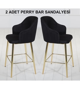 2 ADET PERRY ADA MUTFAK VE BAR SANDALYESİ - BAR TABURESİ - SİLİNEBİLİR BABYFACE KUMAŞ - GOLD AYAK