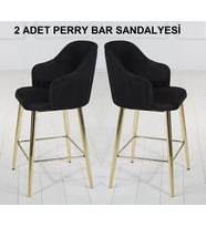 2 ADET PERRY ADA MUTFAK VE BAR SANDALYESİ - BAR TABURESİ - SİLİNEBİLİR BABYFACE KUMAŞ - GOLD AYAK
