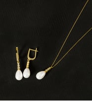 925 Ayar Gümüş Süzme Damla İnci Set (Altın)