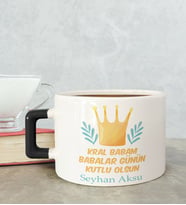 BK Gift Kişiye Özel Babalar Günü Tasarımlı Siyah Kulplu Çay & Kahve Fincanı-6, Babaya Hediye, Babalar Günü Hediyesi