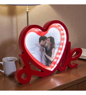 Love Yazılı Led Işıklı Kişiye Özel Fotoğraflı Sihirli Ayna Kırmızı-Beyaz Sevgiliye Hediye