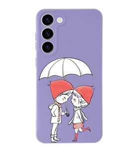 Samsung Galaxy S23 Uyumlu Lansman Kılıf Aşk Tasarımlı İçi Kadife Kapak-Lila (Şeffaf)