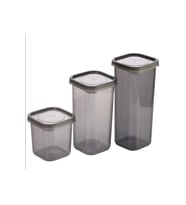 3 Adet 3 Boy Plastik Kavanoz Saklama Kabı Kapaklı Kare Model
