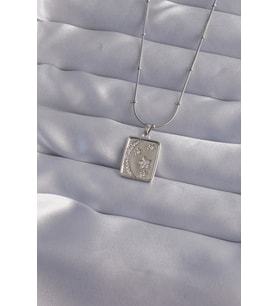 316L Çelik Zincir Gümüş Renk Zirkon Taşlı Ay Yıldız Figürlü Tarot Kolye 5886