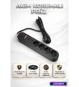 Icon BM-9201 Anahtarlı 3xUSB Çıkışlı 4'lü Akım Korumalı Priz