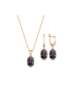 Mistik Topaz Kolye Küpe Takı Set Gümüş
