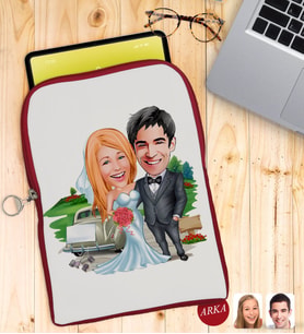 BK Gift Kişiye Özel Evleniyoruz Karikatürlü Taşınabilir Koruyucu Tablet Kılıfı & Organizer Çanta - Kırmızı-1