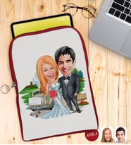 BK Gift Kişiye Özel Evleniyoruz Karikatürlü Taşınabilir Koruyucu Tablet Kılıfı & Organizer Çanta - Kırmızı-1