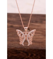 Rose Gümüş Kelebek Kolye 6605