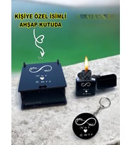 Kişiye Özel Isimli Sevgililer Günü Siyah Benzinli Çakmak Ve Anahtarlık Özel Ahşap Kutusunda