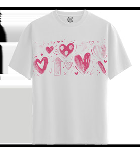 Pink Hearts - %100 Pamuklu Kadın Beyaz Tişört - Premium Quality (Siyah - Beyaz)
