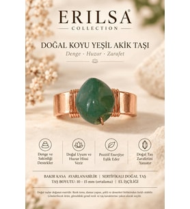 Sertifikalı Koyu Yeşil Akik Taşı Doğal Taş Yüzük Bakır Kasa Ayarlanabilir