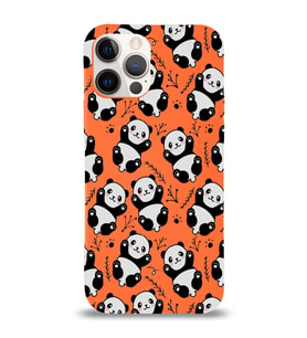 Apple iPhone 12 Pro Max Uyumlu Lansman Kılıf Panda Tasarımlı İçi Kadife Kapak-Turuncu (Şeffaf)