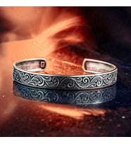 925 Ayar Gümüş Kalem İşlemeli Osmanlı El Yapımı Açık Cuff Erkek Bileklik