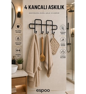 Siyah Metal Yapışkanlı Banyo Duvar Askısı Organizer