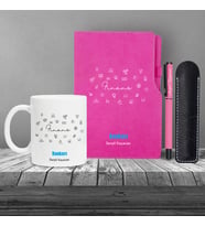 Kişiye Özel Uv Baskılı Bankacı Temalı Pembe Defter & Pembe Roller Kalem ve Kupa Seti
