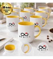 Logonuza Özel 10 Adet 280 ml Porselen Sarı Elite Kupa Bardak Kurumsal Hediye Seti