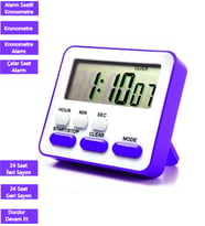 JS-303 Kronometreli Ders Çalışma Saati 24 Saat Geri Sayım Cihazı Alarmlı Çalar Saat Mıknatıslı MOR-BEYAZ