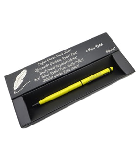 Signator® C511 Slim Siyah Sarı Tükenmez Kalem  İsme Özel Kalem  Hediyelik Kalem (Karışık)