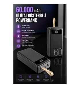 60.000 mAh Powerbank – 4 Çıkışlı Hızlı Şarj, Dijital Göstergeli ve LED Fenerli