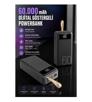 60.000 mAh Powerbank – 4 Çıkışlı Hızlı Şarj, Dijital Göstergeli ve LED Fenerli
