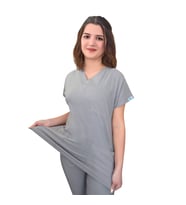 Unisex Gri Esnek  Likralı Doktor Hemşire Aşçı Scrubs Cerrahi Tek Üst Forma