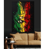 Rasta Renkli Barış İşareti Dekoratif Kanvas - Mdf Ahşap Tablo
