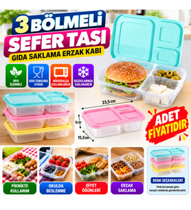 3 Bölmeli Sefer Tası Pratik Kolay Gıda Diyet Saklama Erzak Kabı (adet fiyatıdır)